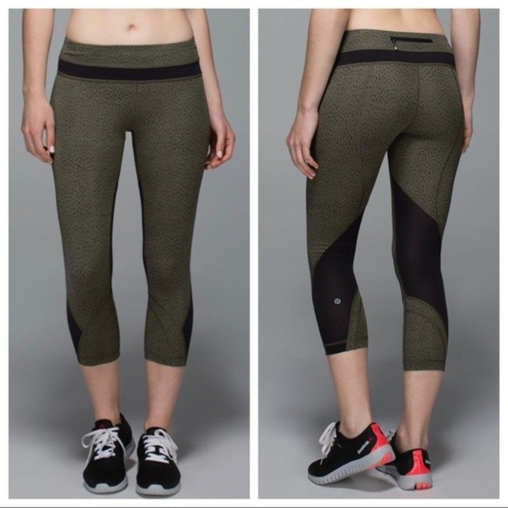Lululemon 6 Run Inspire Crop II Dottie Dash Green